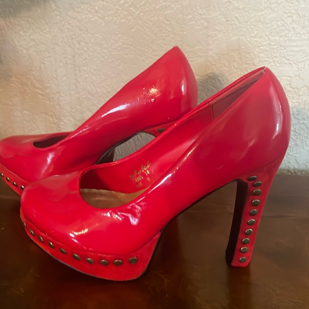 Vintage red platform studded heels